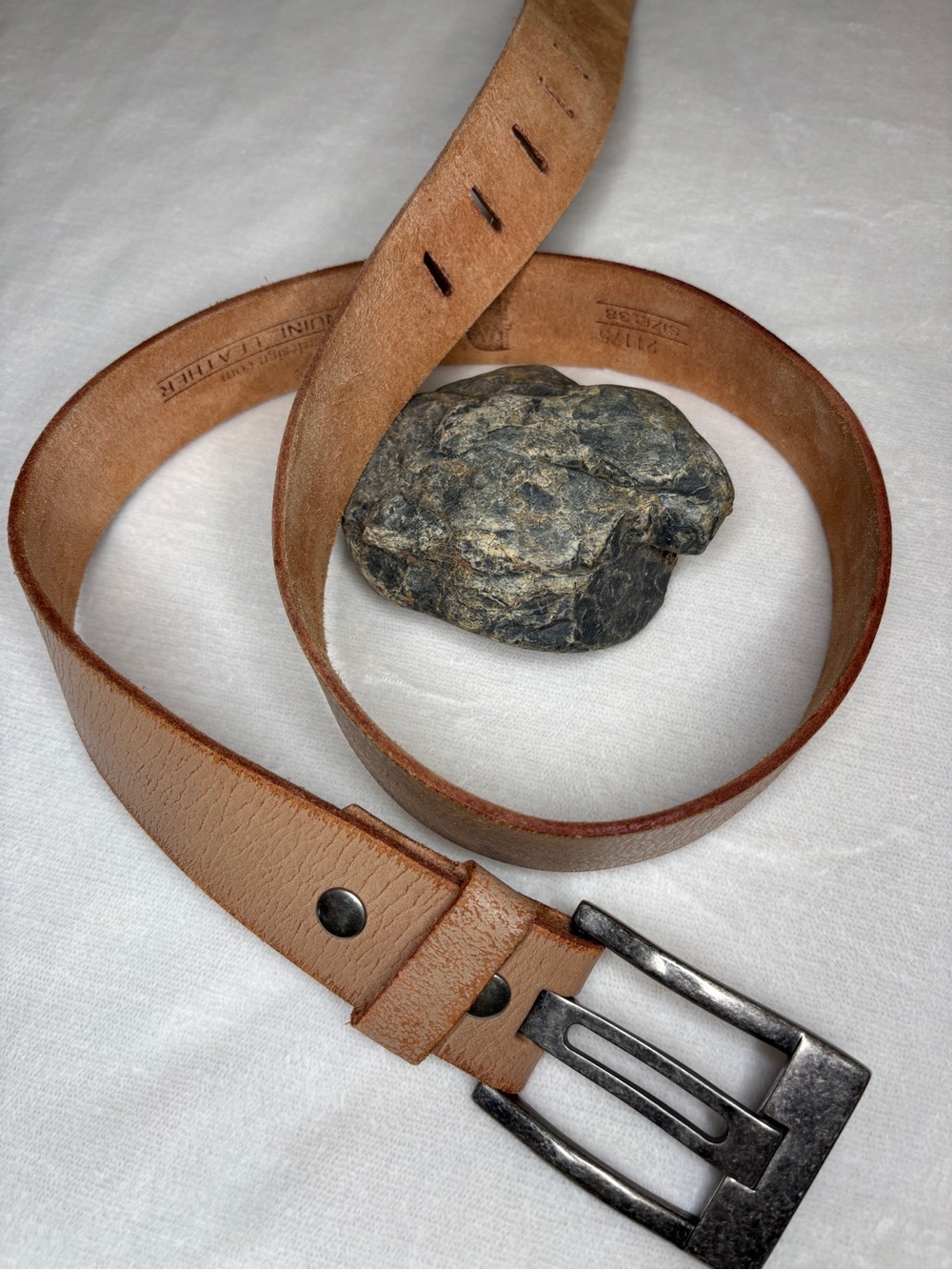 Bill Adler Rustic Light Tan Genuine Leather Belt 38